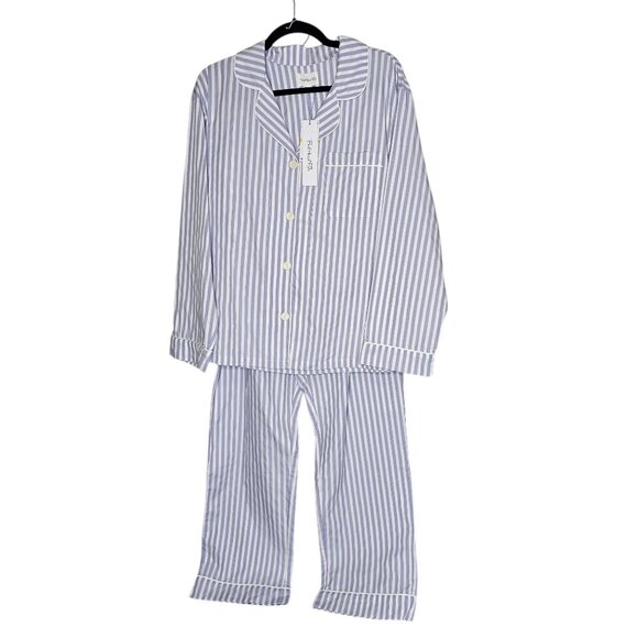 BedHead Pajamas Set M Blue 3D Stripe Long Sleeve Classic Woven Cotton Sateen - Picture 1 of 9